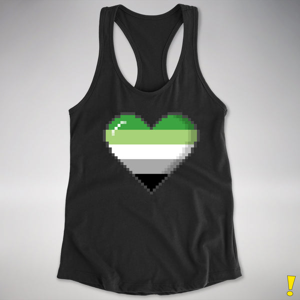 Aromantic Pride 8-Bit Pixel Heart Racerback Tank - Black